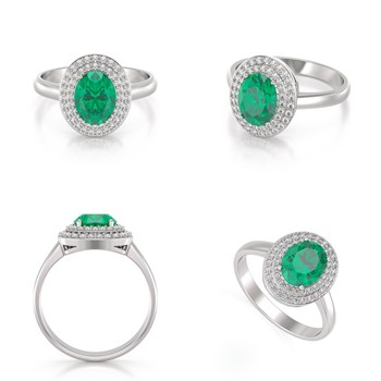 Emerald and Diamond Ring in Silver 925 weighing 3.82grs | Bijoux Précieux et Uniques