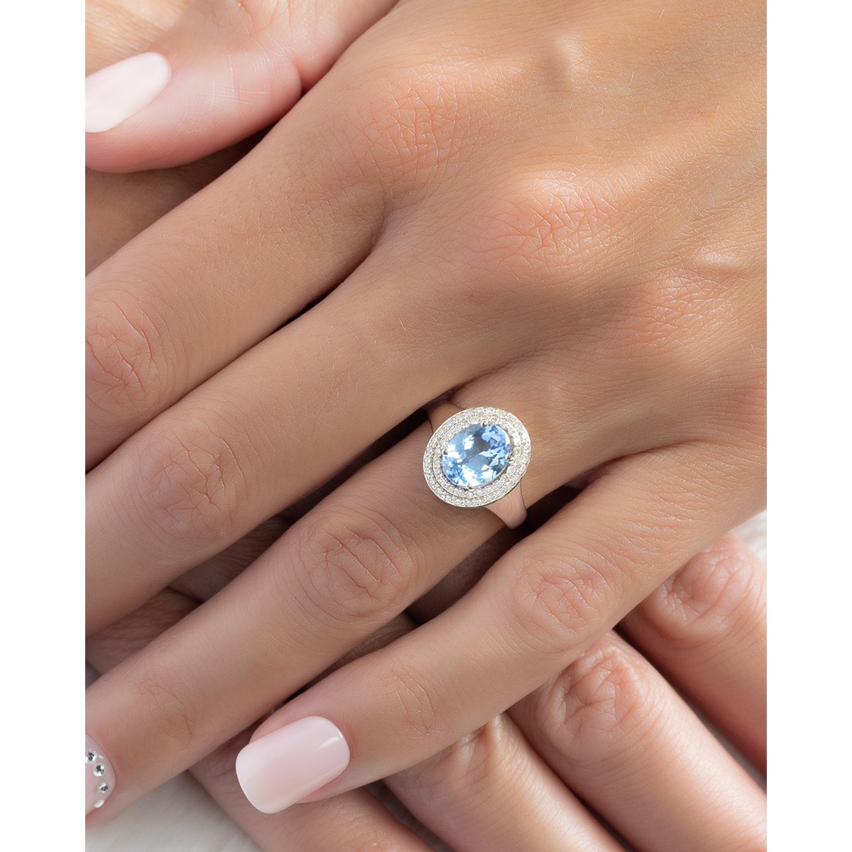 Bague d'Aigue-Marine et Diamants en Argent 925 de 3.82grs | Bijoux de Qualité Supérieure - vue 4