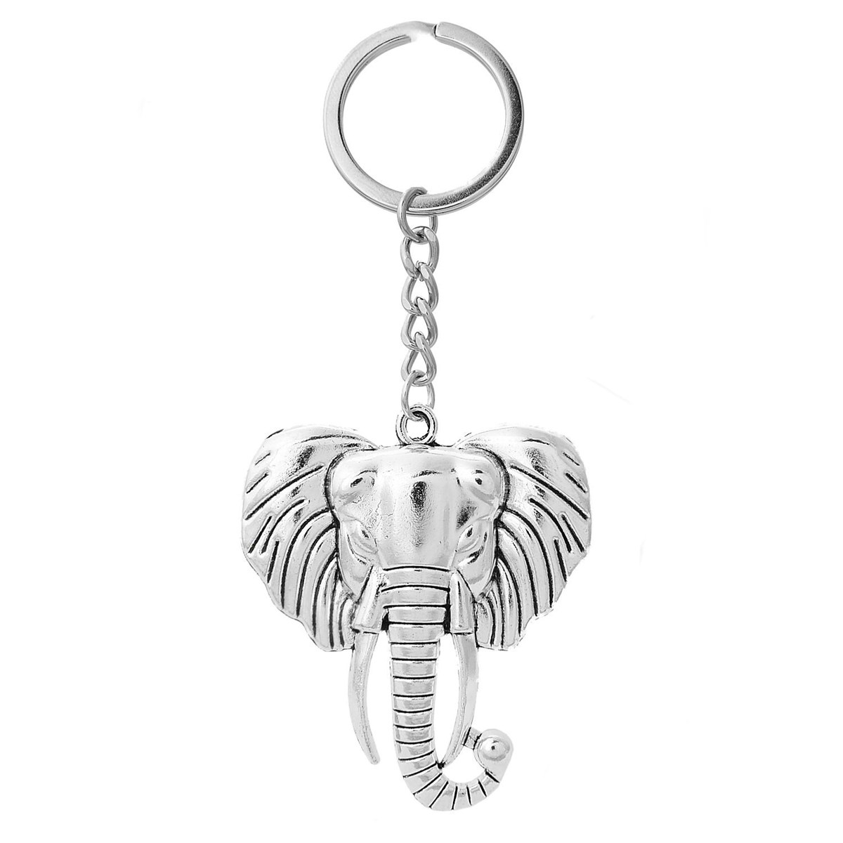 Porte-clés tête d'éléphant argenté