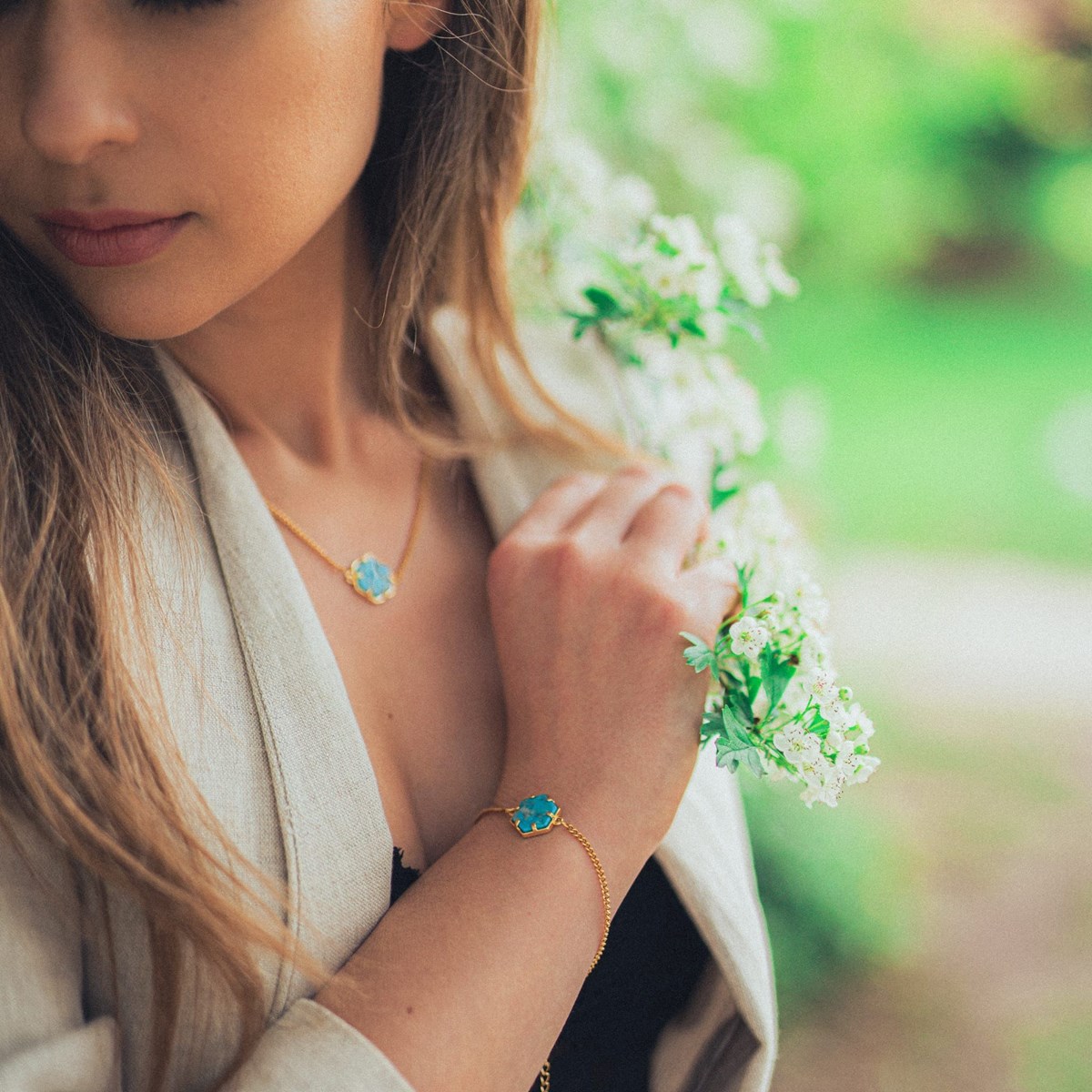 Collier et bracelet Hexalia en pierres Turquoise - vue 4