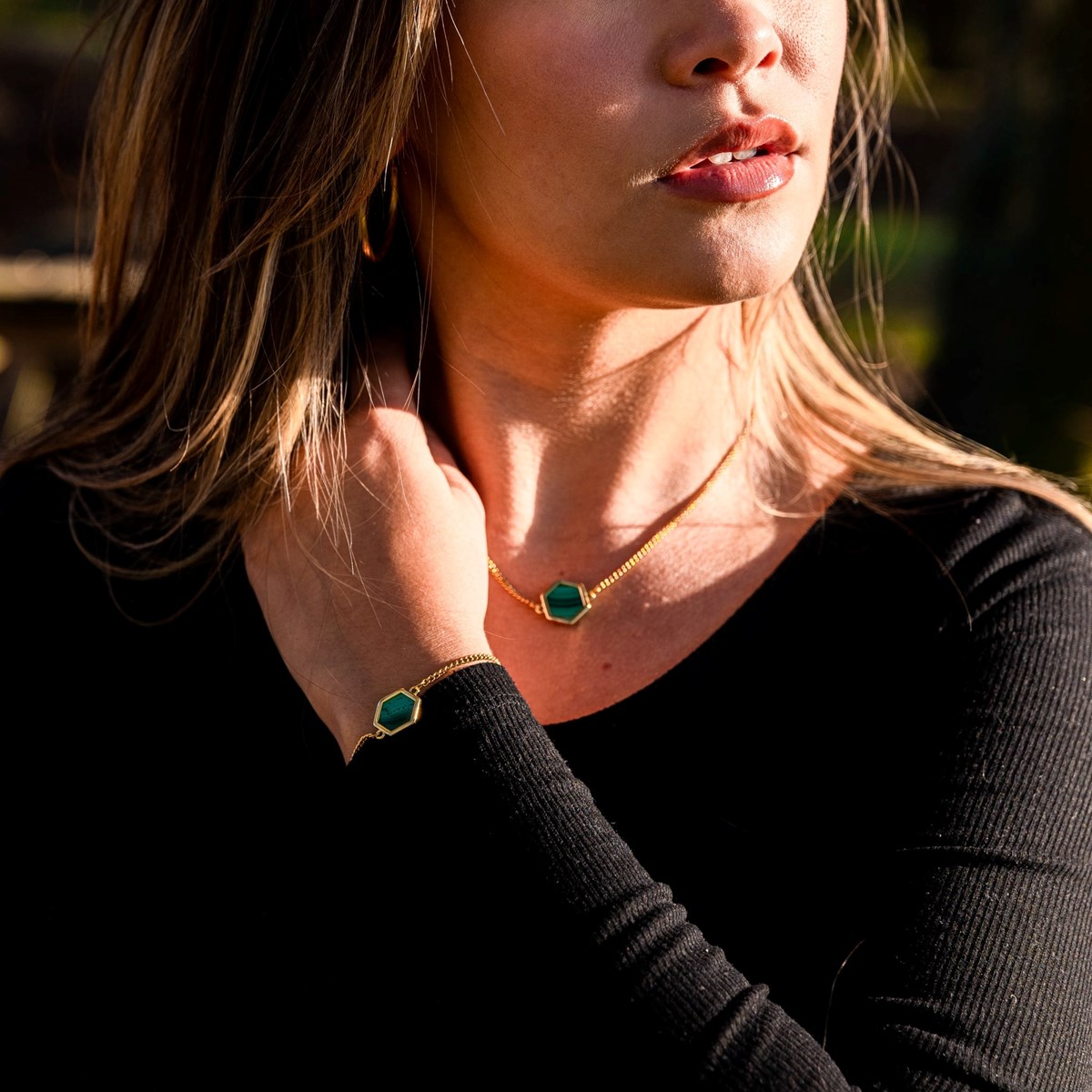 Collier et bracelet Hexalia en pierres Malachite - vue 3