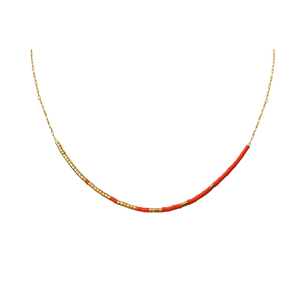 Collier femme minimaliste délicat chaîne ultra fine perles miyuki  ( Orange)