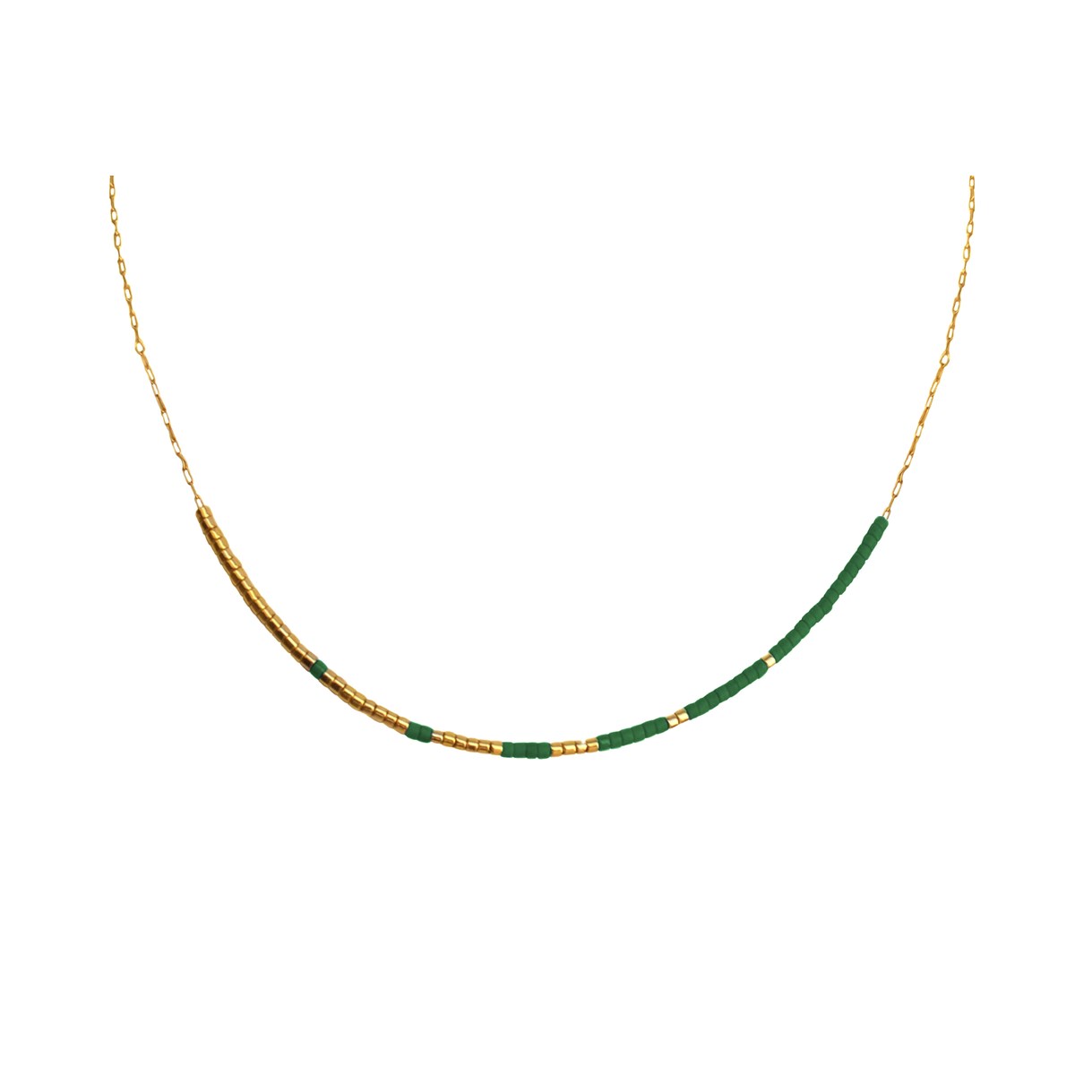 Collier femme minimaliste délicat chaîne ultra fine perles miyuki  ( vert)