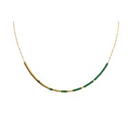 Collier femme minimaliste délicat chaîne ultra fine perles miyuki  ( vert)