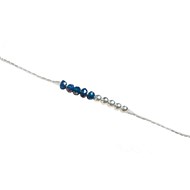 Bracelet minimaliste argent 925, chaîne serpent , avec  perles de verre bleu