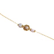 Bracelet  fin orné de perles  semi-precieuses  d 'agate rose  joliment tissé