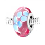 Charm perle rose fleurs verre décoré main et acier SC Crystal