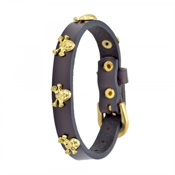 Genuine brown leather skull bracelet