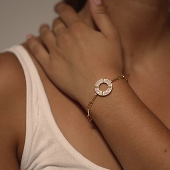 Bracelet Chaine Argent Rond Serti De Zirconiums Blancs