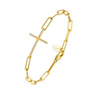 Bracelet chaine argent croix doré serti de pierre blanche