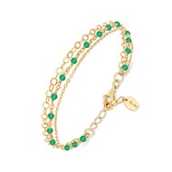 Bracelet argent doré triple chaine petite perles pierre onyx vert