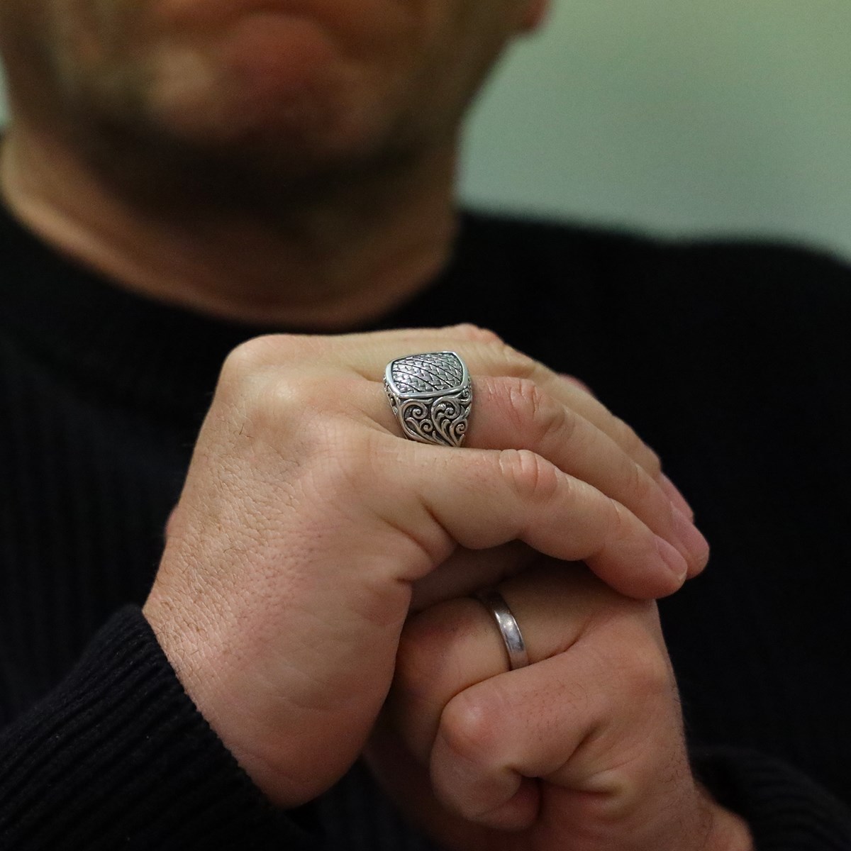 Bague Chevalière Homme Argent Motifs Tribal Et Géométrique - vue 4