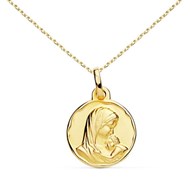 Collier - Médaille Or 18 Carats 750/1000 Vierge à l'Enfant - Chaîne Dorée - Gravure Offerte