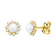 Boucles d'Oreilles Or Jaune - Perles et Zirconiums - Femme