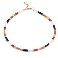 Collier perles heishi pierres naturelles turquoise blanche serpeggiante jaspe rouge orange noire