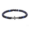 Bracelet Perles Heishi Pierres Naturelles Agate Noire Et Lapis Lazuli Croix Acier Antique - vue V1