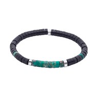Bracelet Perles Heishi Agate Noire Et Jaspe Vert-XS-14cm