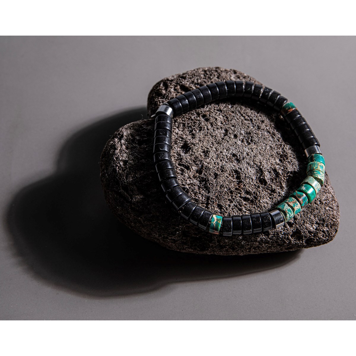 Bracelet Perles Heishi Agate Noire Et Jaspe Vert - vue 3