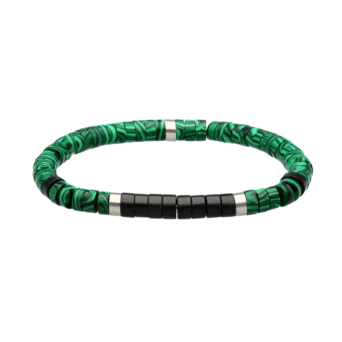 Bracelet Perles Heishi Agate Noire Et Malachite