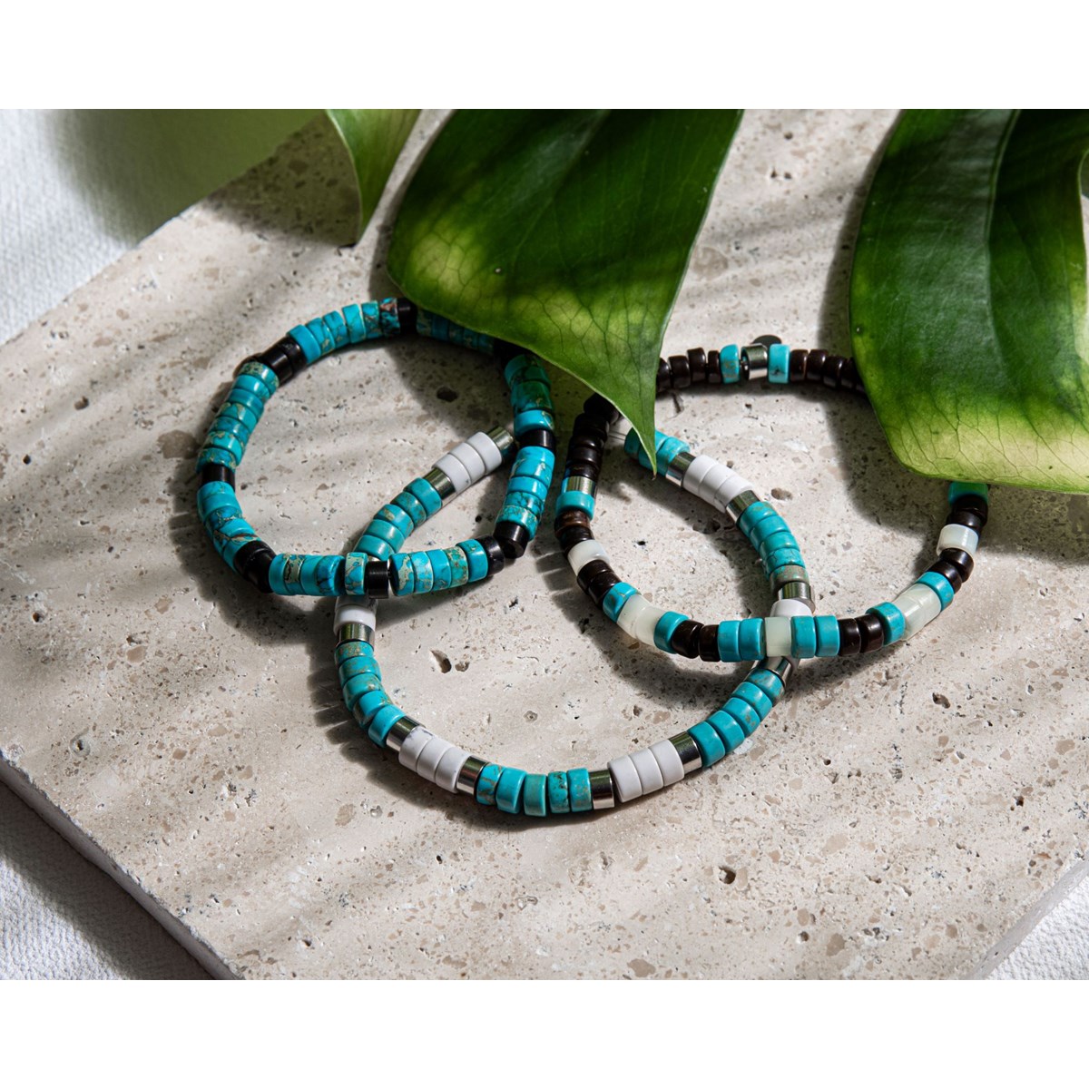 Bracelet Perles Heishi Turquoise Bleu Et Turquoise Blanche - vue 5