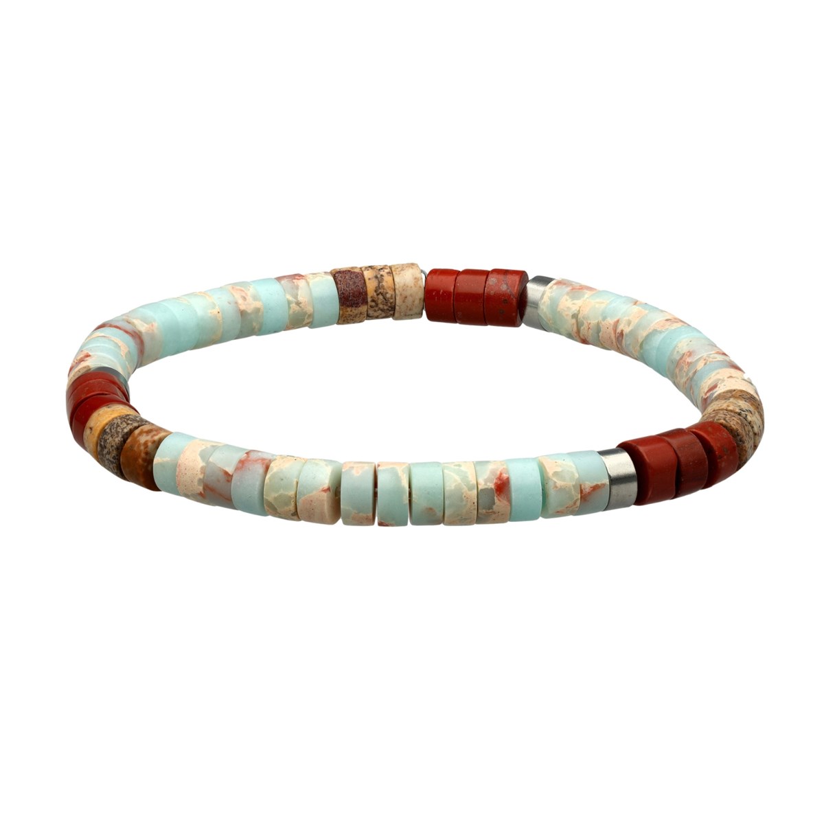 Bracelet Perles Heishi Jaspe Bleu Et Rouge