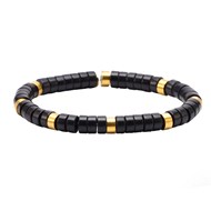 Bracelet Doré Perles Heishi En Agate Noire