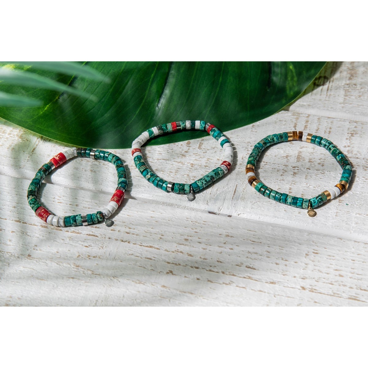 Bracelet Perles Heishi Jaspe Vert Et Rouge - vue 3