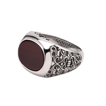 Bague Chevalière Homme Argent Noblesse oeil De Tigre Rouge