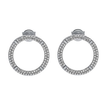 Boucles D'oreilles Argent Rhodié Cercle Serti De Zirconiums Blanc