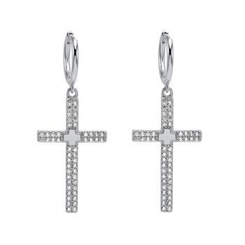 Boucles D'oreilles Argent Forme Croix Sertie De Zirconium Blanc