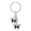Porte-clés 2 papillons émail coloré bleu roi strass argenté - vue V1