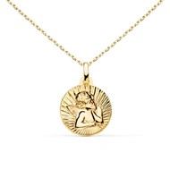 Collier - Médaille Or Jaune Ange - Chaîne Dorée - Gravure Offerte