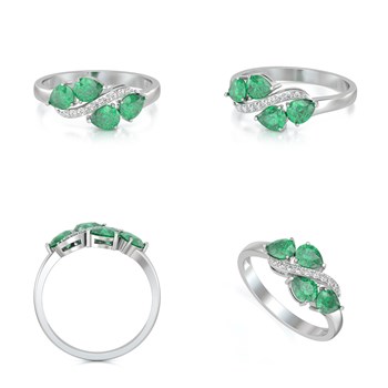 Bague ADEN ADEN Emeraude et diamants sur Argent 925 2.414grs