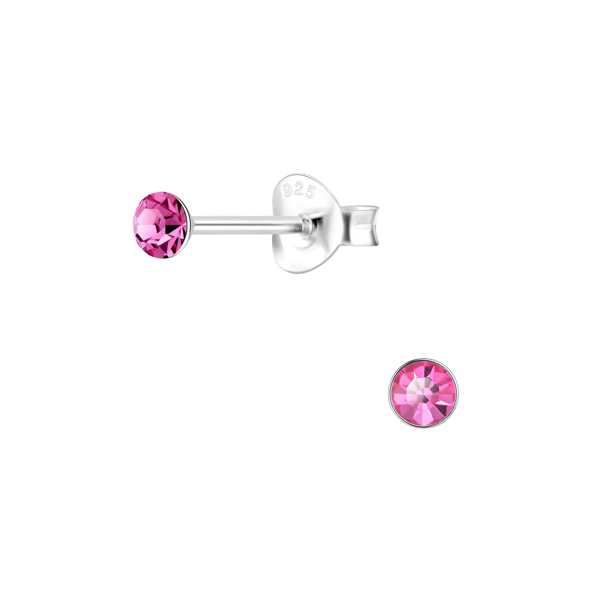 Boucles d'oreilles cristal rose 3mm en argent 925