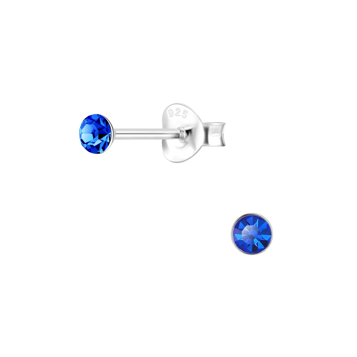 Boucles d'oreilles cristal bleu 3mm en argent 925