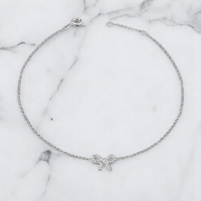 Chaîne de cheville noeud papillon d'oxydes de zirconium Argent 925 Rhodié - vue 4