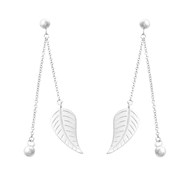 Boucles d'oreilles feuille et boule pendantes 2 chaines Argent 925 Rhodié