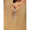 Boucles d'oreilles Mini Créoles croix pendante Argent 925 Rhodié - vue V2
