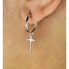 Boucles d'oreilles Mini Créoles croix pendante Argent 925 Rhodié - vue V3