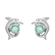 Boucles d'oreilles dauphin cristal bleu turquoise Argent 925 Rhodié
