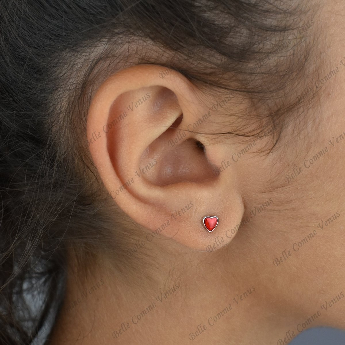 Boucles d'oreilles petit coeur émail rouge Argent 925 Rhodié - vue 2