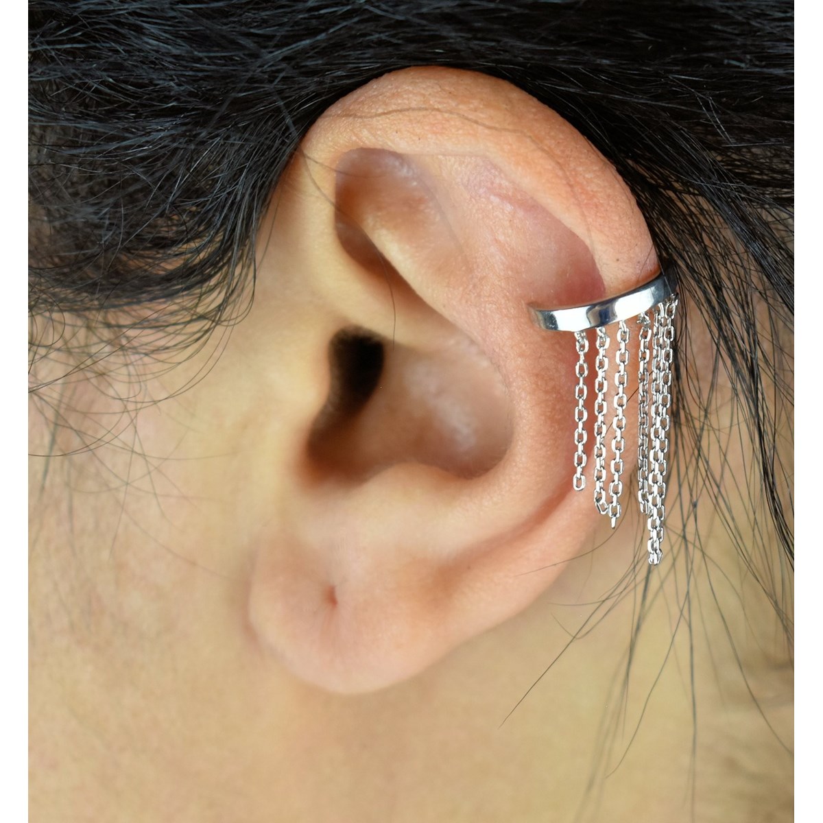 Clip d'oreille earcuff avec chaînettes pendantes Argent 925 Rhodié - vue 2