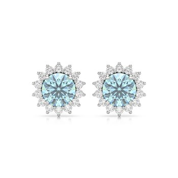 Boucles d'oreilles ADEN Or 585 Blanc Aigue-Marine et Diamant 2.61grs