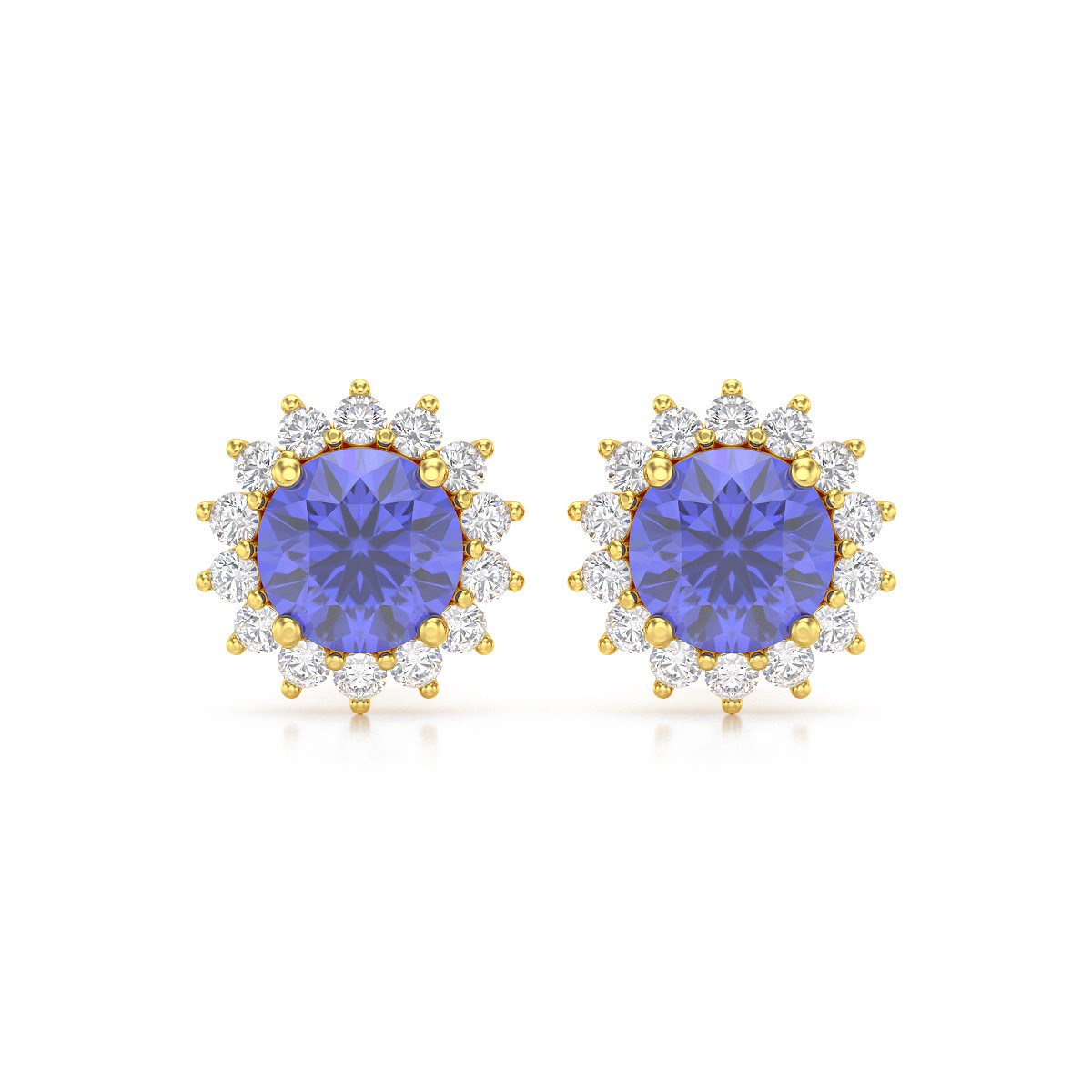 Boucles d'oreilles ADEN Or 585 Jaune Tanzanite et Diamant 2.61grs