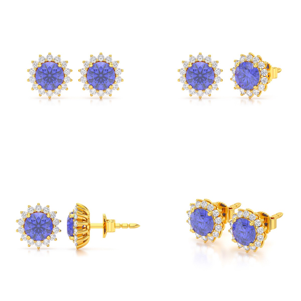 Boucles d'oreilles ADEN Or 585 Jaune Tanzanite et Diamant 2.61grs - vue 2