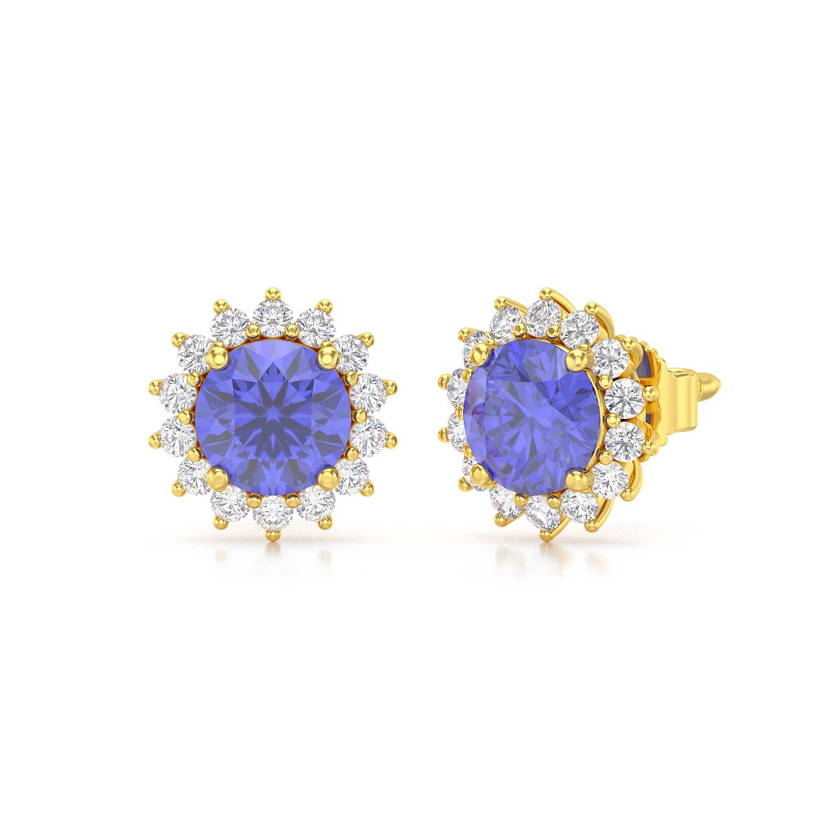 Boucles d'oreilles ADEN Or 585 Jaune Tanzanite et Diamant 2.61grs - vue 3