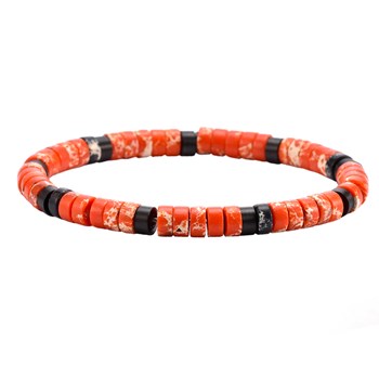 Bracelet Perles Heishi Jaspe Orange Agate Noire