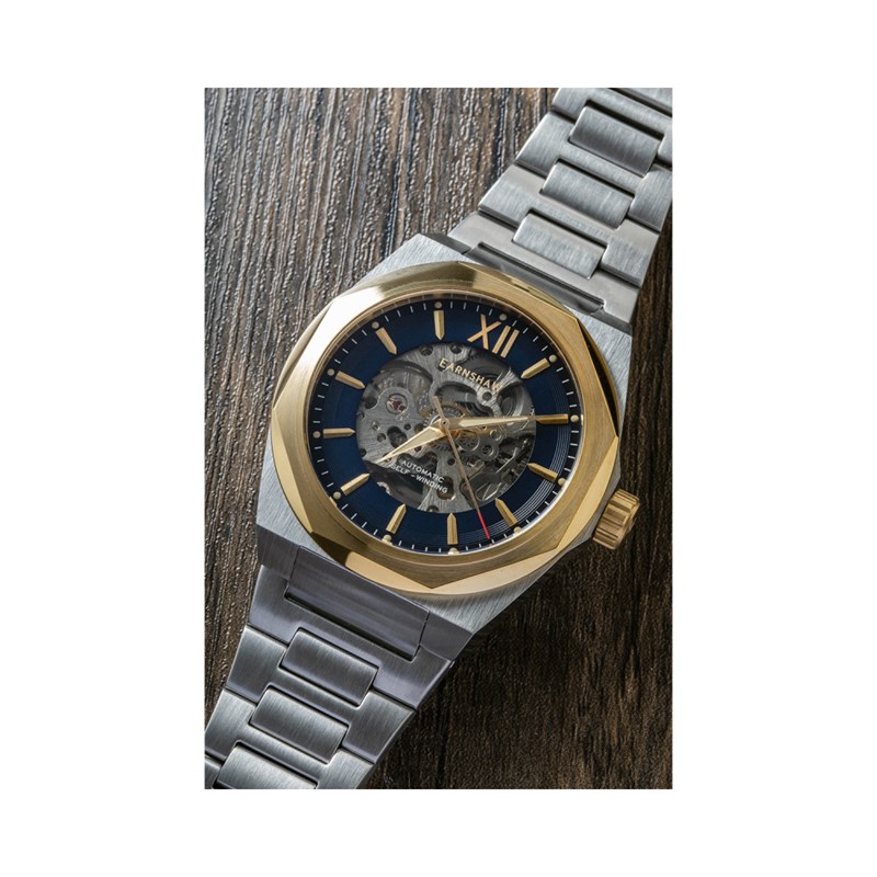 Montre homme automatique squelette Earnshaw - Bracelet acier inoxydable - 3 aiguilles -  Clark Skeleton Automatic - vue 3