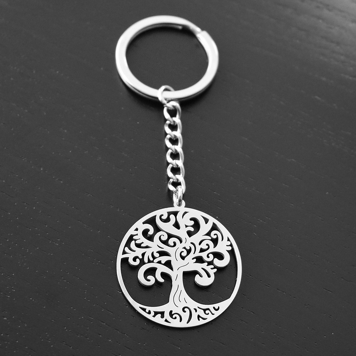 Porte-clés arbre de vie dans un cercle argenté - vue 4