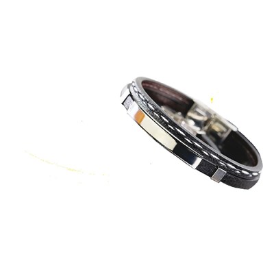 Bracelet cuir avec plaque acier et surpiqure FLORIAN LEE COOPER | MATY